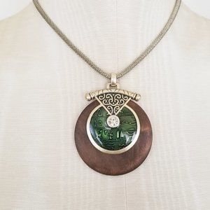 Egyptian Hieroglyphics Necklace  Wood & Metal on Snake Chain 16"-19"